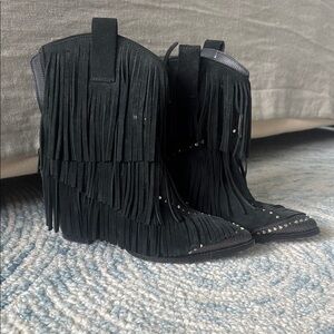Zadig & Voltaire Black Fringe Heeled Boots